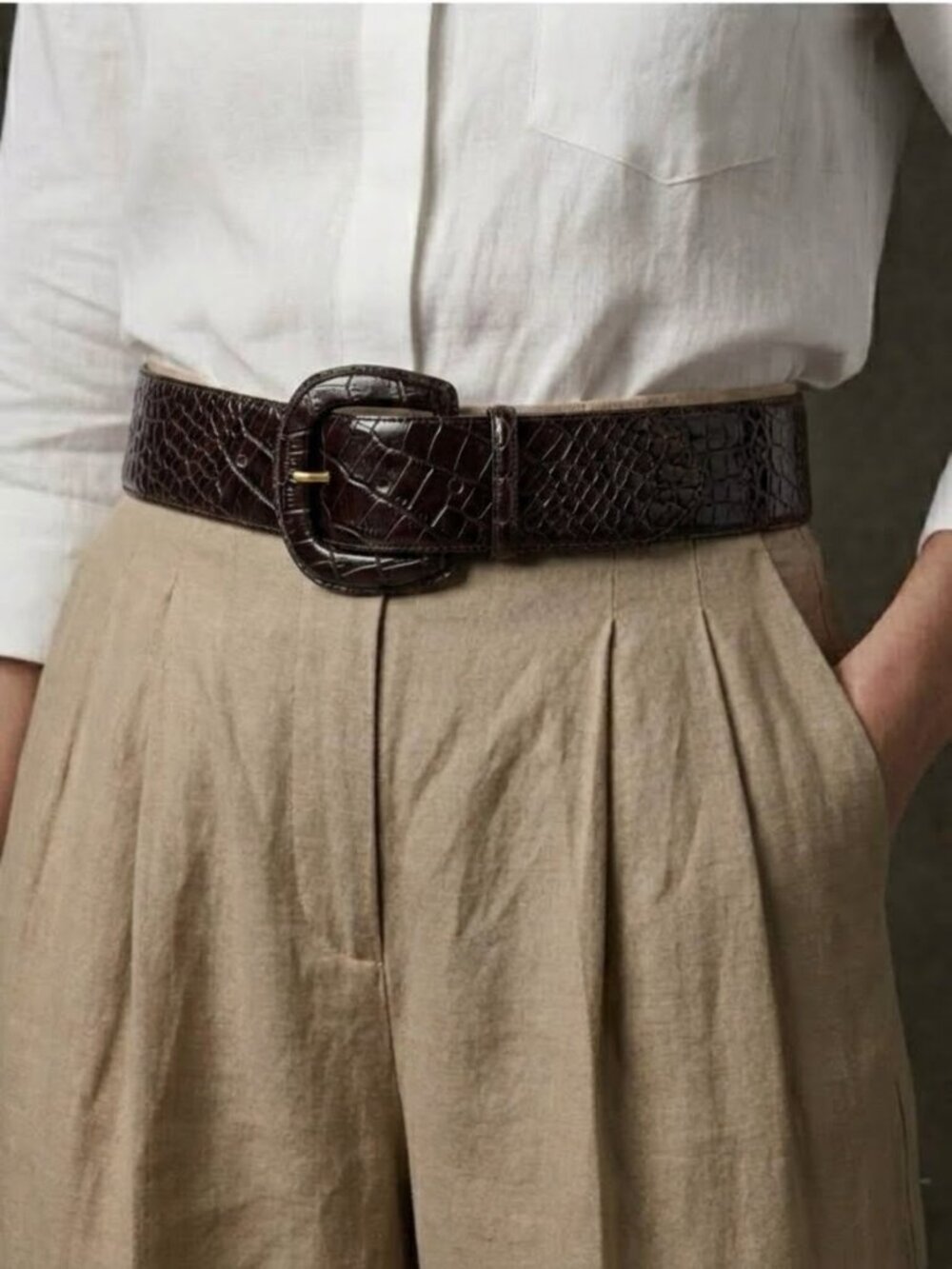 Vintage Lauren Ralph Lauren Croc Embossed Wide Brown Leather Belt M Old Money